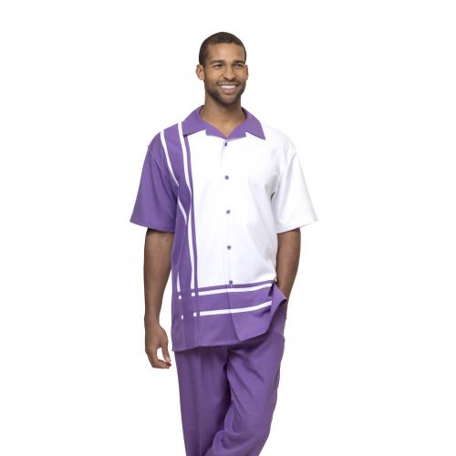 Montique Purple / White Sectional Design Short Sleeve Outfit 1877
