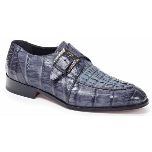 Mauri "Canaletto" 4834 Medium Grey Genuine Baby Crocodile Hand Painted / Hornback Crown Monk Strap Loafer Shoes.