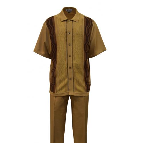 Silversilk Camel / Dark Brown / Caramel Abstract Design Short Sleeve Knitted Outfit 4322