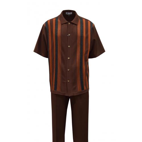 Silversilk Brown / Rust / Grey Striped Short Sleeve Knitted Outfit With Spitfire Cap 4324