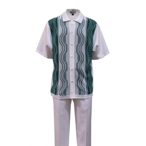 Silversilk White / Teal Combo Abstract Design Short Sleeve Knitted Outfit 4322