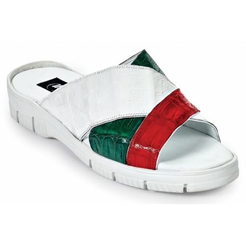 Mauri "Cagnola" 5018 Green / White / Red Genuine Baby Crocodile Sandals.
