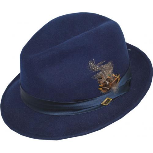 Stacy Adams Navy Blue 100% Wool Felt Fedora Dress Hat SAW566
