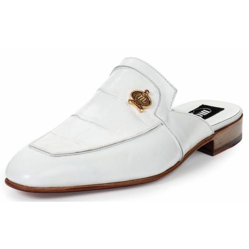 Mauri "Canova" 4856 White Genuine Body Alligator / Calf Half Shoes.