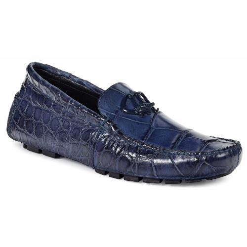 Mauri "Bartolini" 3420 Wonder Blue Genuine Body Alligator Hand Painted Loafer Shoes.