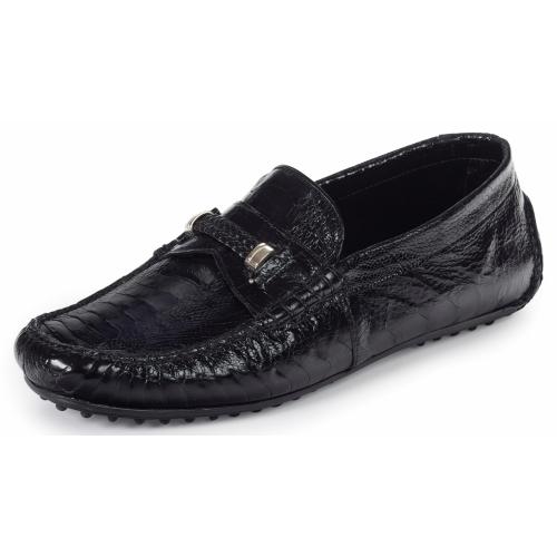 Mauri "Hayez" 3425 Black Genuine Ostrich Leg Loafer Shoes.
