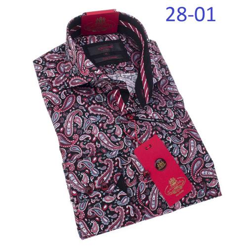 Axxess Black / Red / White Paisley 100% Cotton Modern Fit Dress Shirt 28-01.