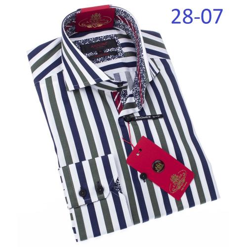 Axxess White / Blue / Green Stripes 100% Cotton Modern Fit Dress Shirt 28-07.