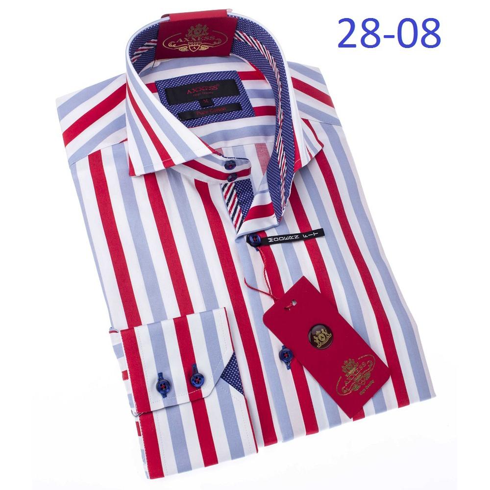 Axxess White / Grey / Red Stripes 100% Cotton Modern Fit Dress Shirt 28 ...