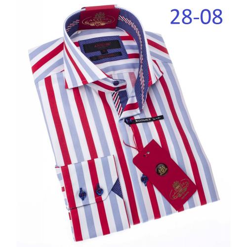 Axxess White / Grey / Red Stripes 100% Cotton Modern Fit Dress Shirt 28-08.