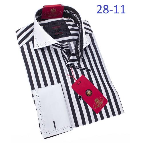 Axxess Black / White Stripes 100% Cotton Modern Fit Dress Shirt 28-11.