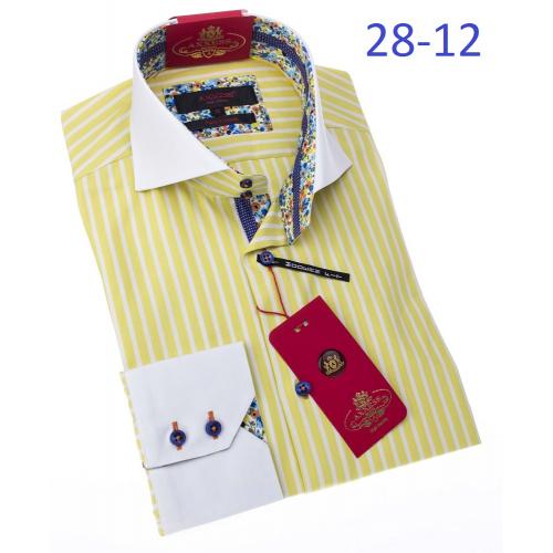 Axxess Yellow / White Stripes 100% Cotton Modern Fit Dress Shirt 28-12.