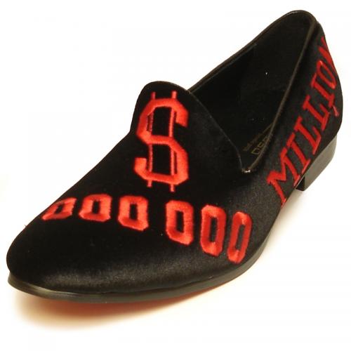 Fiesso Black / Red Genuine Velvet Loafer Shoes FI7063.