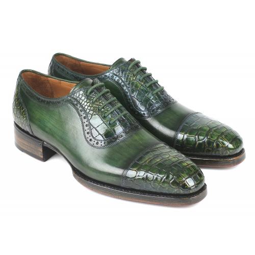 Paul Parkman 845 Green Genuine Crocodile / Calfskin Cap Toe Oxfords Shoes.