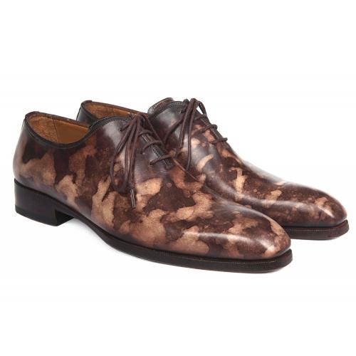 Paul Parkman "CM37BRW" Brown Camouflage Hand-Painted Wholecut Oxfords Shoes