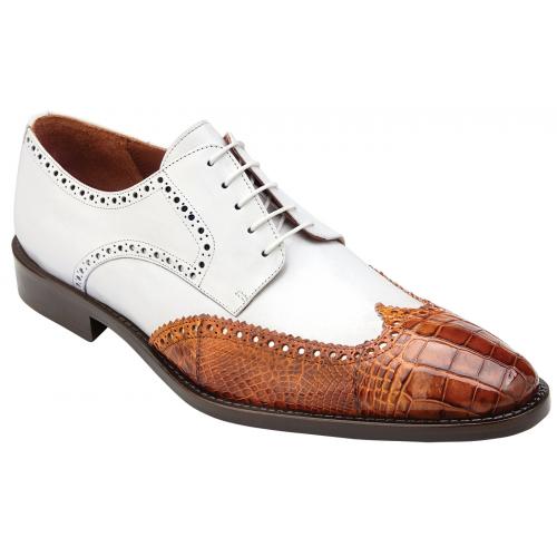 Belvedere "Urbano" Cognac / White Alligator / Calfskin Wingtip Lace-Up Shoes 3B0
