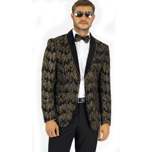 Giovanni Testi Black / Gold Lurex Shawl Collar Blazer With Bow Tie GT1SSP-0562
