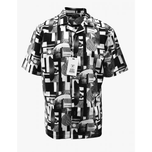 Stacy Adams Black / White / Grey Abstract Design Short Sleeve Linen Shirt 4574