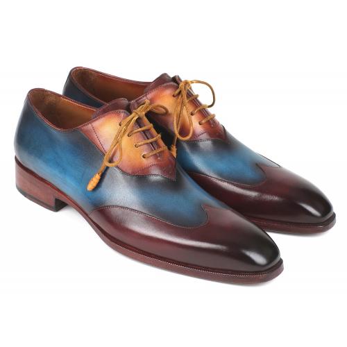 Paul Parkman "AL3249TU" Burgundy / Blue / Camel Wingtip Oxfords Shoes.