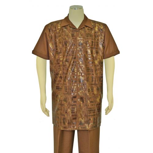 Pronti Brown / Metallic Bronze Abstract Design Short Sleeve Outfit SP6255