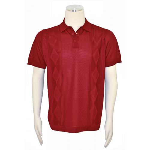 Pronti Red Knitted Microfiber Casual Short Sleeve Polo Shirt K6236