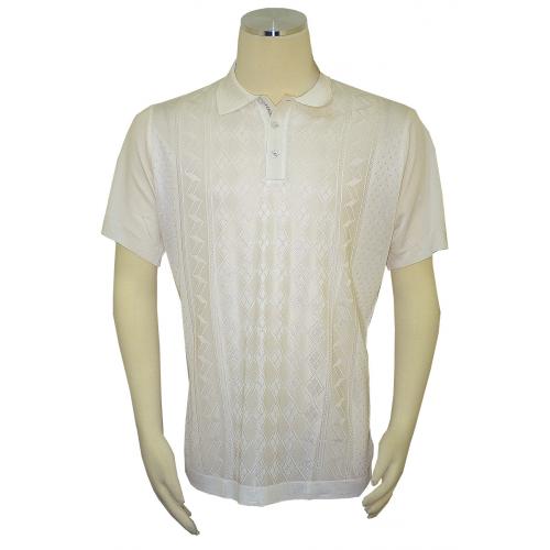 Pronti White Knitted Microfiber Casual Short Sleeve Polo Shirt K6332