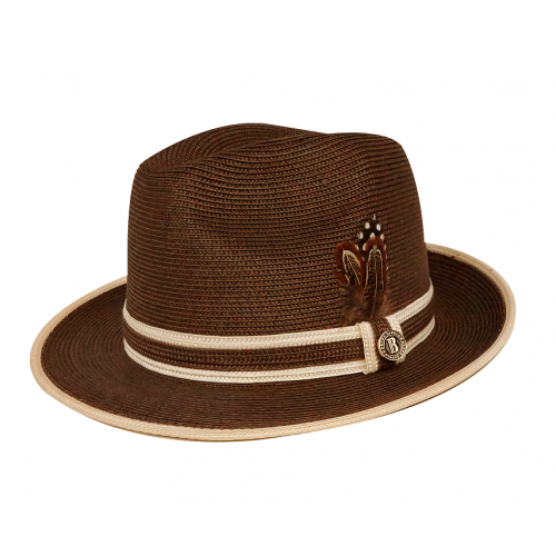 Bruno Capelo Brown / Cream Braided Fedora Straw Hat BC-703
