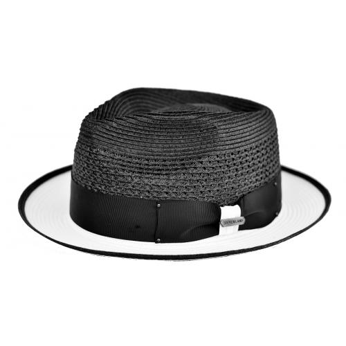 Steven Land Black / White Braided Stingy Brim Fedora Straw Hat SLJE-550