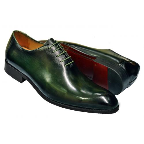Carrucci Forest Green Hand Burnished Calfskin Leather Oxford Shoes KS505-12