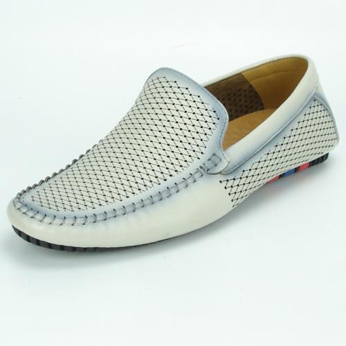 Fiesso Light Grey PU Leather Perforated Slip-on FI2324. - $49.90 ...