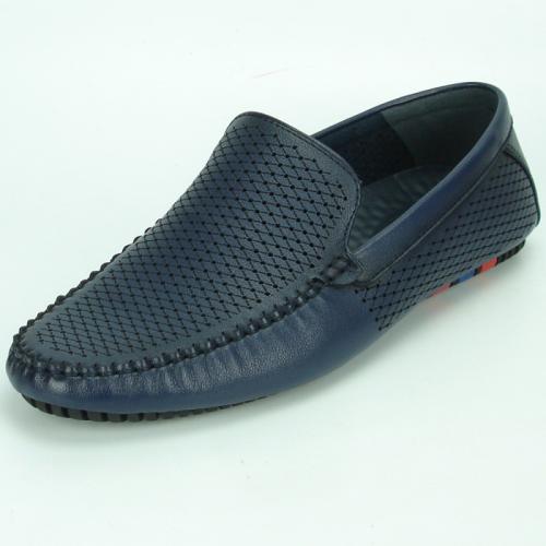 Fiesso Navy PU Leather Perforated Slip-on FI2324.