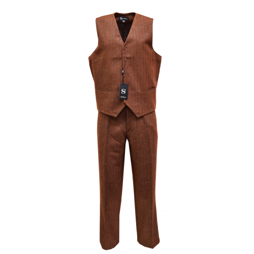 Silversilk Rust Herringbone Knitted Button Up Vested Outfit 1416