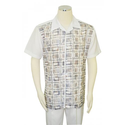 Pronti White / Metallic Gold Abstract Design Short Sleeve Outfit SP6314