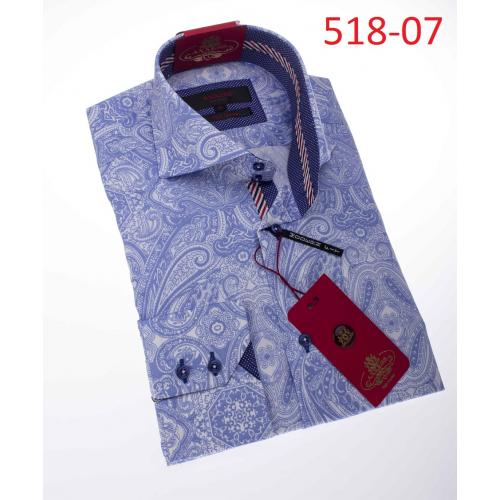 Axxess Sky Blue / White Paisley 100% Cotton Modern Fit Dress Shirt 518-07.