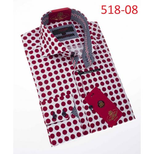 Axxess White / Red Polka Dot 100% Cotton Modern Fit Dress Shirt 518-08.