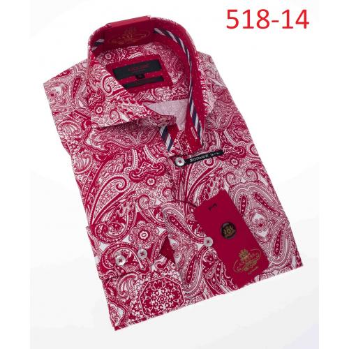 Axxess Red / White Paisley 100% Cotton Modern Fit Dress Shirt 518-14.