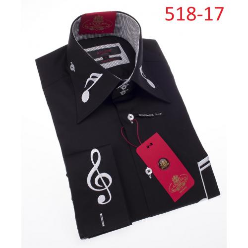 Axxess Black / White Music Embroidery 100% Cotton Modern Fit Dress Shirt 518-17.