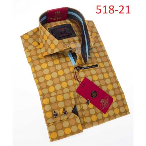 Axxess Gold Polka Dot 100% Cotton Modern Fit Dress Shirt 518-21.