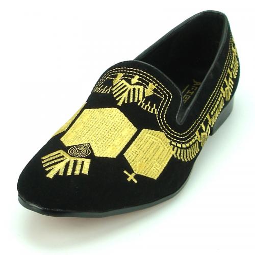 Fiesso Black / Gold Genuine Leather Loafer Shoes FI7152.