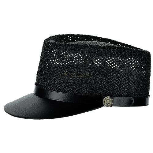 Bruno Capelo Black Straw Telescope Baseball Hat With PU Leather Brim LG-203