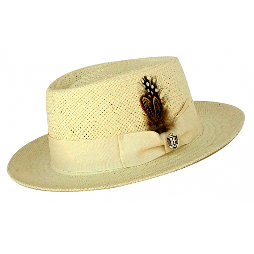 Bruno Capelo Natural Cream Gambler Straw Dress Hat GAM-705