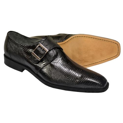 Belvedere "Madrid" Black Genuine Lizard Shoes With Monk Strap 114010