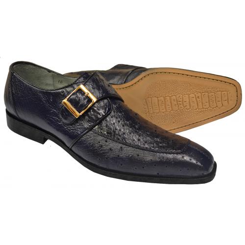 Belvedere "Josh" Navy Blue Genuine Ostrich Shoes With Monk Strap 114011