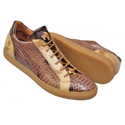 Mauri 8825/1 Dark Brown / Beige Glazed Python Design Malabo Leather Low Top Sneakers