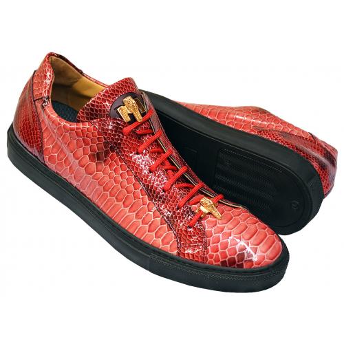 Mauri 8825/1 Red Glazed Python Design Malabo Leather Low Top Sneakers
