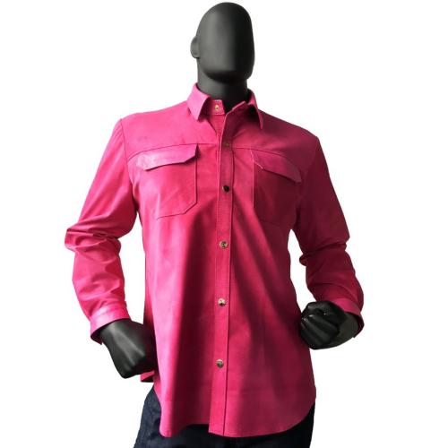 G-Gator Pink Genuine Lamb Skin Suede Leather Shirt With Leather Trimming 703.