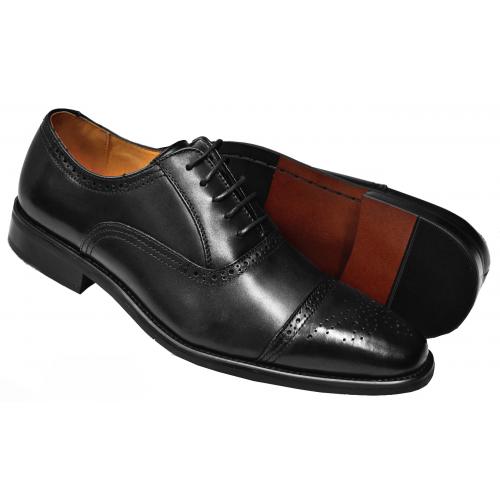 La Milano Black Genuine Calfskin Leather Cap Toe Oxford Shoes A1666