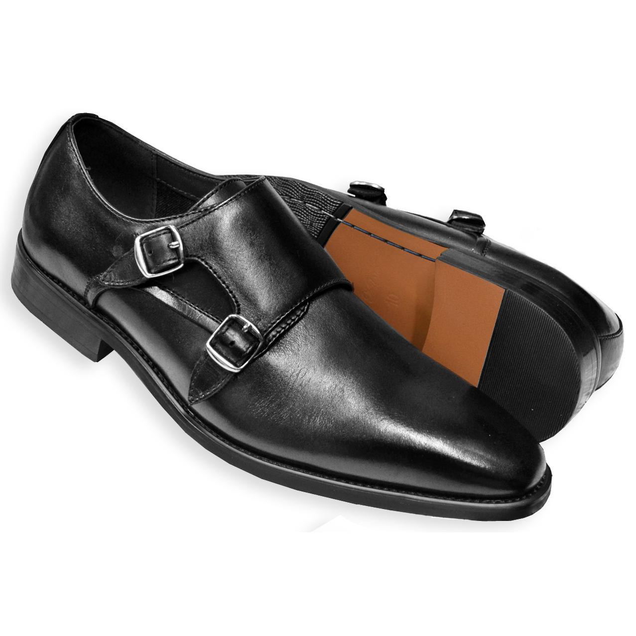 La Milano Men's Leather Double Monk Strap Dress Shoe Grey A11321 