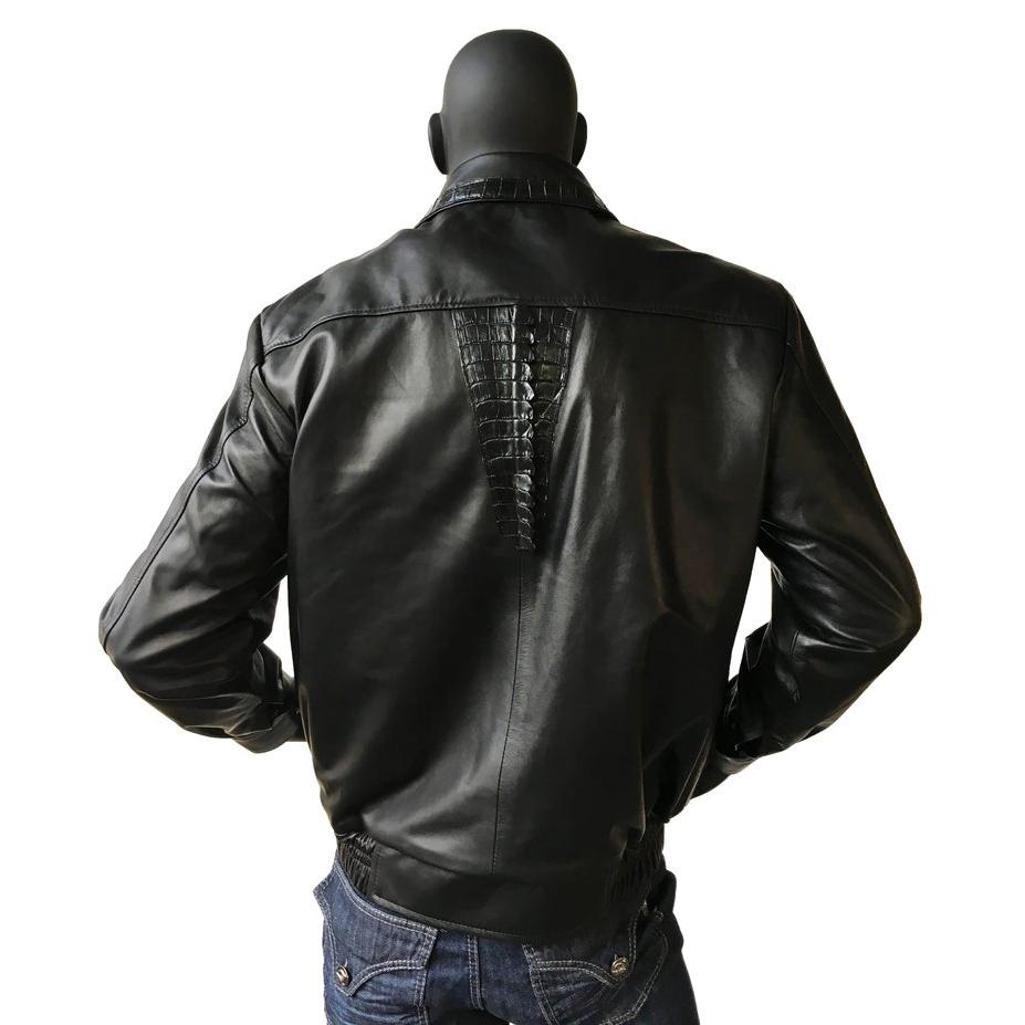 GGator Black Genuine Pony Leather Jacket With Alligator Trimming 2024