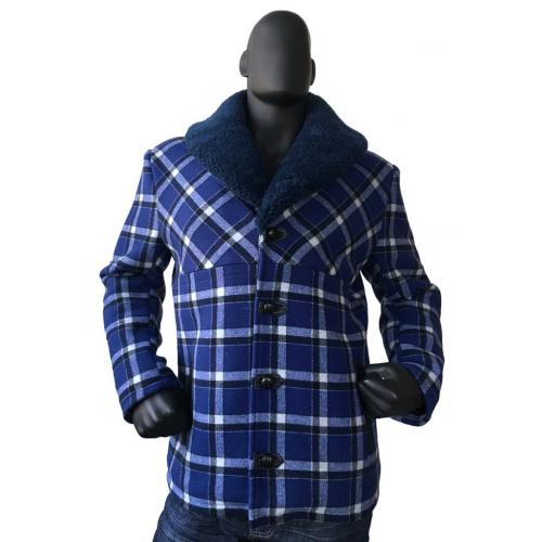 G-Gator Blue Genuine Wool Sherpa Fur Coat With Mouton Shawl Collar 2400.